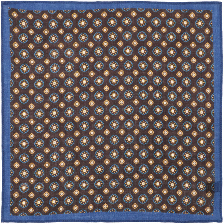 ソノタ（KONAKA用） ウールポケットチーフ/ブラウン＆ネイビー×小紋柄 茶中間