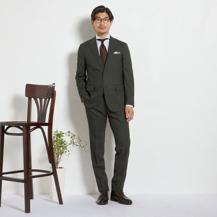 ＪＰ コンフォート 【JOHN PEARSE comfort】【春夏】2釦シングルスーツ ショートタック/グレー×チェック/REAL GRAY/NEW ZEALAND WOOL/SHOWER CLEAN/SustainaBee Wool/※裾上げ必要 黄淡色