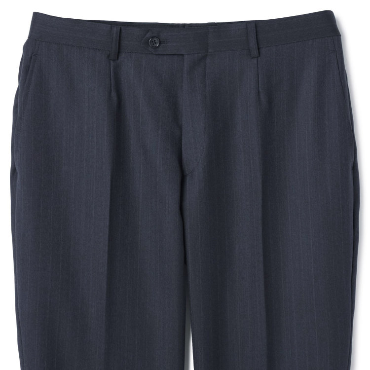 ＫＡＮＳＡＩＭＡＮ 【KANSAIMAN collection】【秋冬】2釦シングルスーツ ショートタック/ネイビー×ストライプ/REAL NAVY COLLECTION/NEW ZEALAND WOOLSHOWER CLEAN/SustainaBee Wool/※裾上げ必要 紺中間