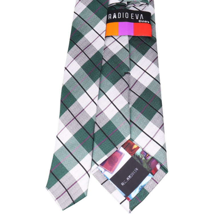 ソノタ（KONAKA用） 【RADIO EVA】【エヴァンゲリオン】シルクブレンドチェックネクタイ 7.5cm幅/グリーン×ホワイト その他
