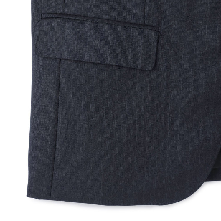 ＫＡＮＳＡＩＭＡＮ 【KANSAIMAN collection】【秋冬】2釦シングルスーツ ショートタック/ネイビー×ストライプ/REAL NAVY COLLECTION/NEW ZEALAND WOOLSHOWER CLEAN/SustainaBee Wool/※裾上げ必要 紺中間