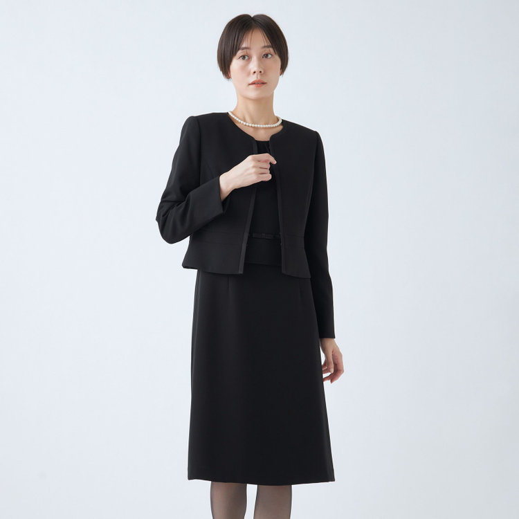 ソノタ（KONAKA用） 【BIEN BELLE】【年間】【ストレッチ】ノーカラーサテン使いアンサンブルレディースフォーマル 黒