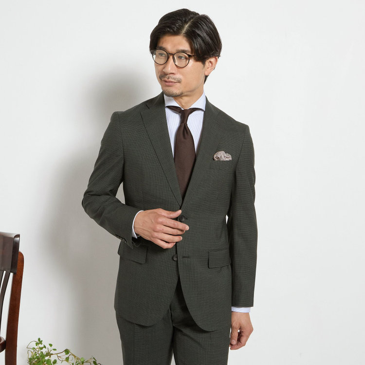 【JOHN PEARSE comfort】【春夏】2釦シングルスーツ ショートタック/グレー×チェック/REAL GRAY/NEW ZEALAND WOOL/SHOWER CLEAN/SustainaBee Wool/※裾上げ必要