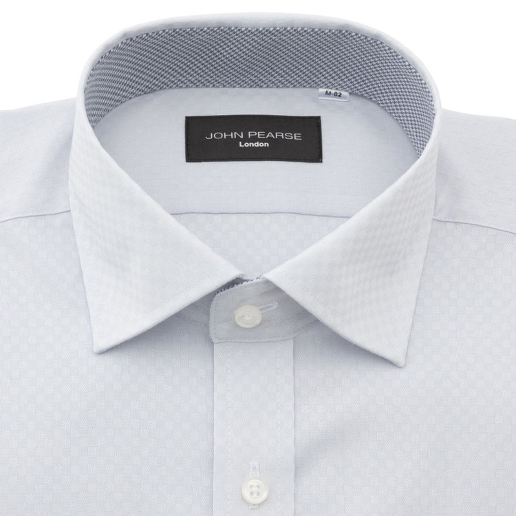 ジョンピアースブラック 【JOHN PEARSE Black】【SLIM】【形態安定】ワイドカラードレスワイシャツ/グレー×ドビーチェック/襟袖裏別布 グレー淡色