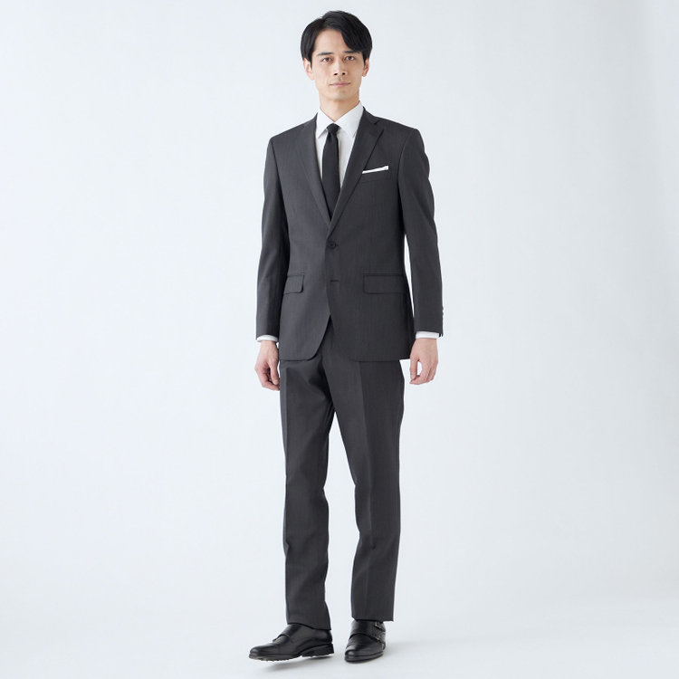 ＪＰセレクトライン 【JOHN PEARSE Black SELECT LINE】【秋冬】スペアパンツ付き/2釦シングルスーツ 0タック/グレー×ストライプ/RAIN SUIT グレー濃色