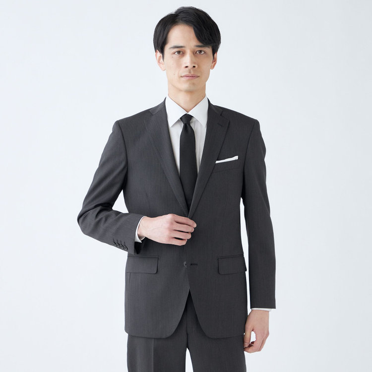 ＪＰセレクトライン 【JOHN PEARSE Black SELECT LINE】【秋冬】スペアパンツ付き/2釦シングルスーツ 0タック/グレー×ストライプ/RAIN SUIT グレー濃色