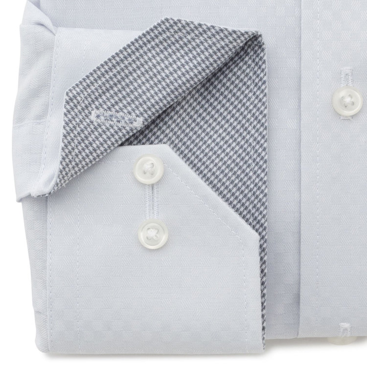 ジョンピアースブラック 【JOHN PEARSE Black】【SLIM】【形態安定】ワイドカラードレスワイシャツ/グレー×ドビーチェック/襟袖裏別布 グレー淡色