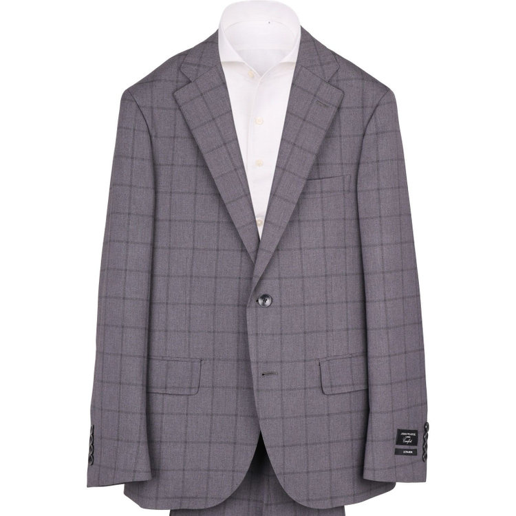 ＪＰ コンフォート 【JOHN PEARSE comfort】【春夏】2釦シングルスーツ 1タック/グレー×ウィンドペン/ULTRA MOVE/TRABEST グレー系(灰)