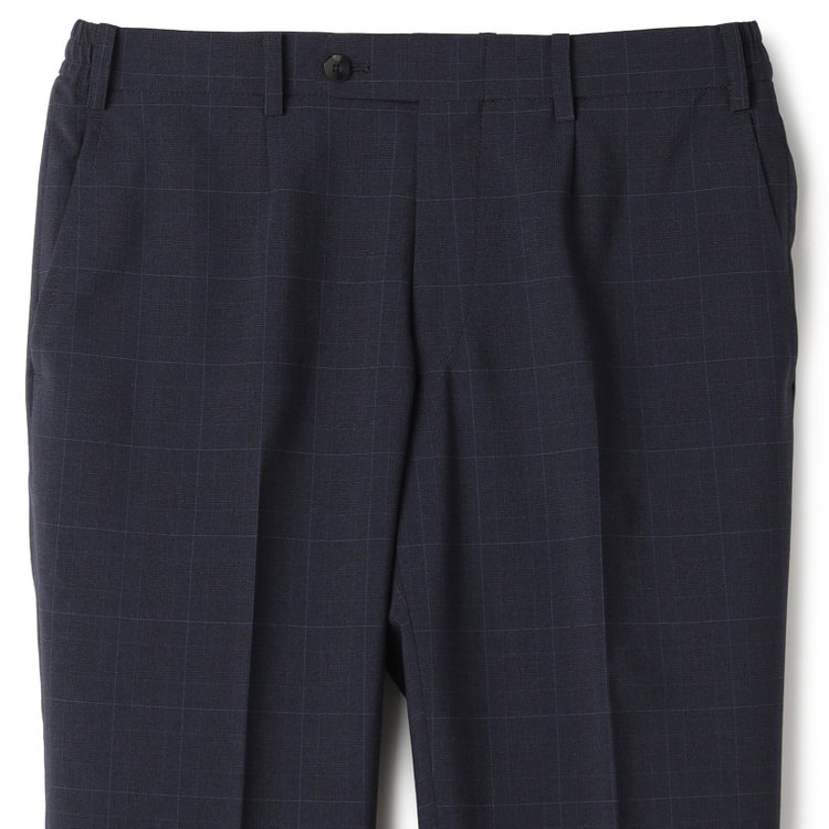 ＪＰ コンフォート 【JOHN PEARSE comfort】【春夏】2釦シングルスーツ ショートタック/ネイビー×チェック/ULTRA MOVE/TRABEST/ウエストシャーリング仕様/ウォッシャブル/ストレッチ/※裾上げ必要 紺中間