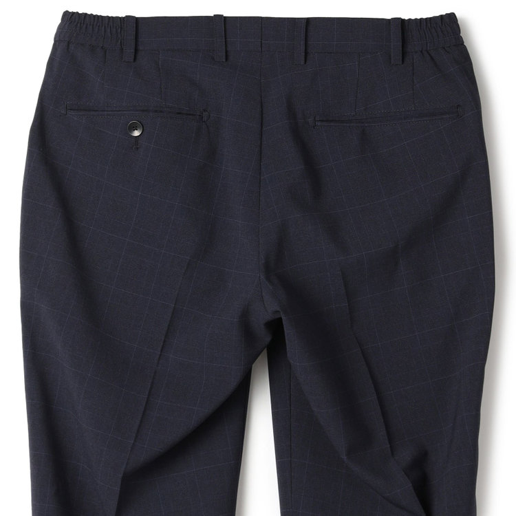 ＪＰ コンフォート 【JOHN PEARSE comfort】【春夏】2釦シングルスーツ ショートタック/ネイビー×チェック/ULTRA MOVE/TRABEST/ウエストシャーリング仕様/ウォッシャブル/ストレッチ/※裾上げ必要 紺中間