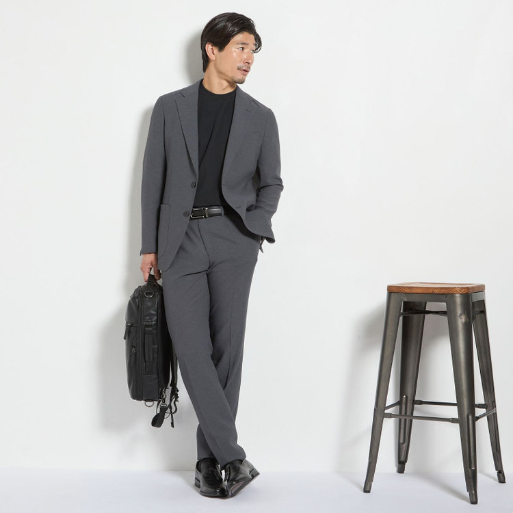 ＪＰコンフォート ネイビー 【JOHN PEARSE comfort navy】【春夏】2釦シングルジャケット/グレー×ドットエアー＆カラミ織り グレー中間