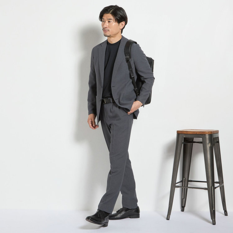 ＪＰコンフォート ネイビー 【JOHN PEARSE comfort navy】【春夏】2釦シングルジャケット/グレー×ドットエアー＆カラミ織り グレー中間