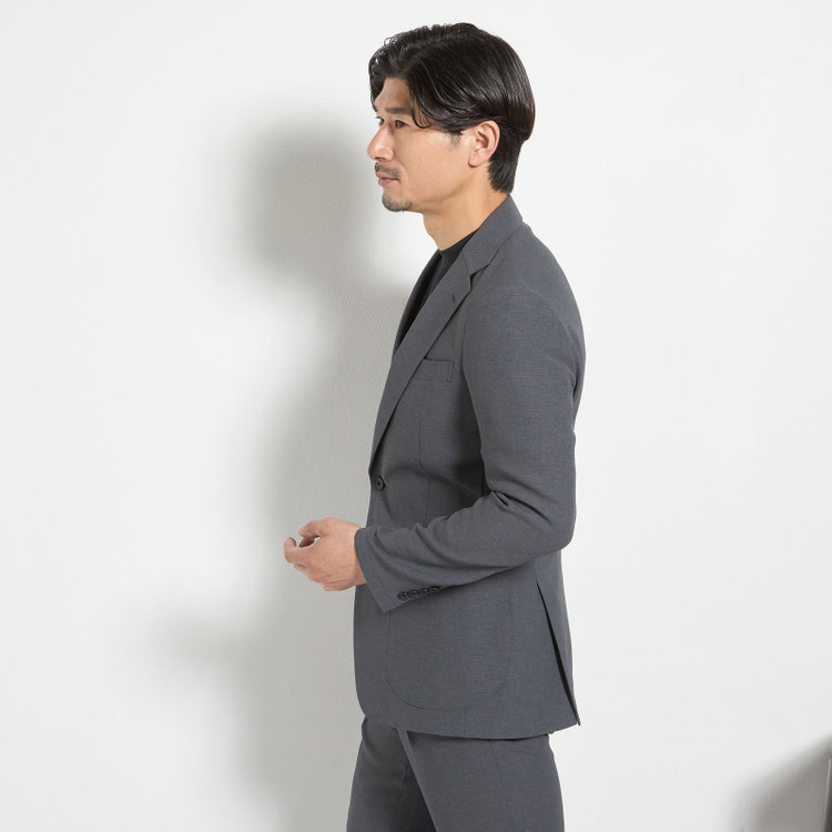 ＪＰコンフォート ネイビー 【JOHN PEARSE comfort navy】【春夏】2釦シングルジャケット/グレー×ドットエアー＆カラミ織り グレー中間