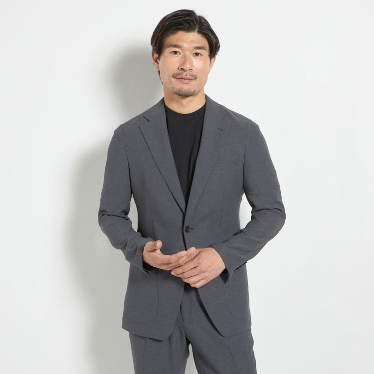 ＪＰコンフォート ネイビー 【JOHN PEARSE comfort navy】【春夏】2釦シングルジャケット/グレー×ドットエアー＆カラミ織り グレー中間
