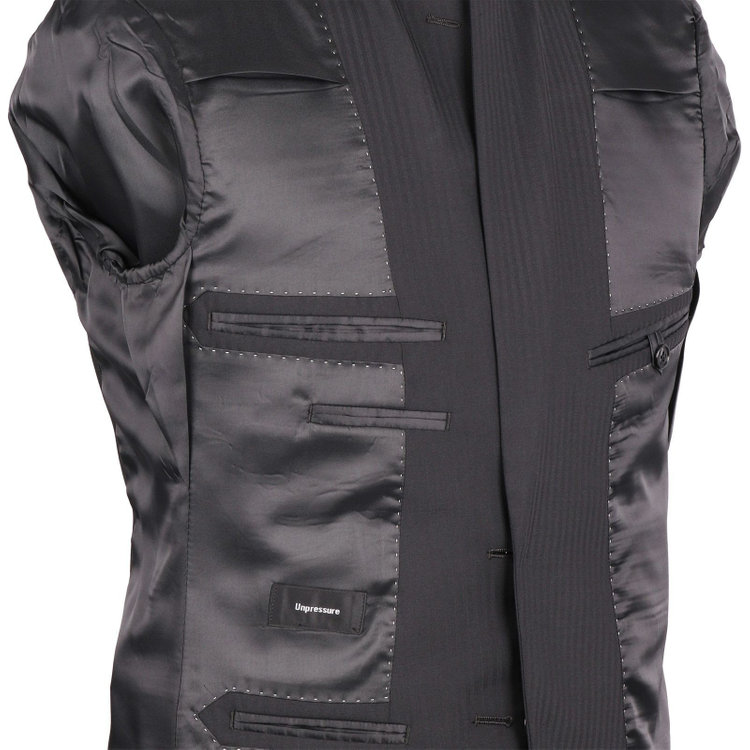 ＵＮＰＲＥＳＳＵＲＥ 【Unpressure】【春夏】スペアパンツ付き/2釦シングルスーツ 0タック/ブラック×シャドーストライプ ブラック系(黒)