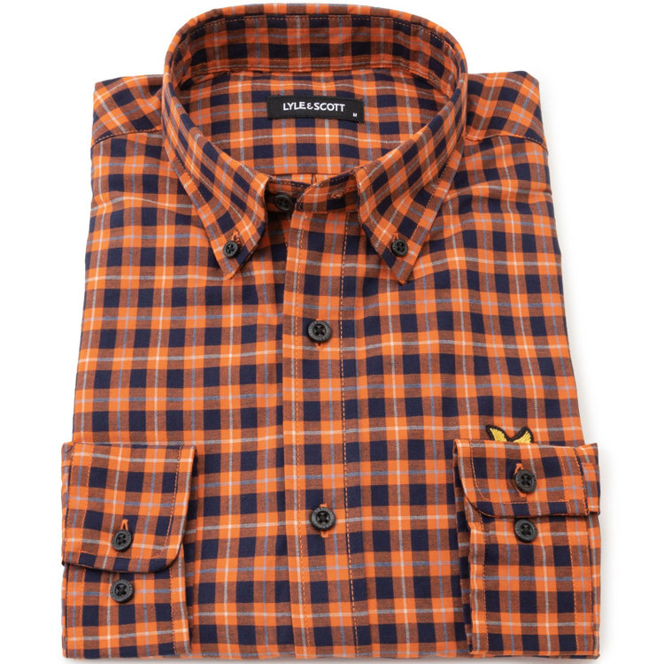 ライル＆スコット 【LYLE&SCOTT】ボタンカジュアルシャツ/オレンジ＆ネイビー×チェック 橙中間