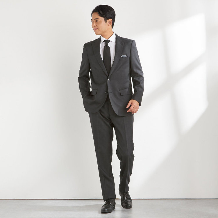 ＫＡＮＳＡＩＭＡＮ 【KANSAIMAN collection】【秋冬】2釦シングルスーツ ショートタック/グレー×ストライプ/REAL GRAY COLLECTION/NEW ZEALAND WOOL SHOWER CLEAN/SustainaBee Wool グレー濃色