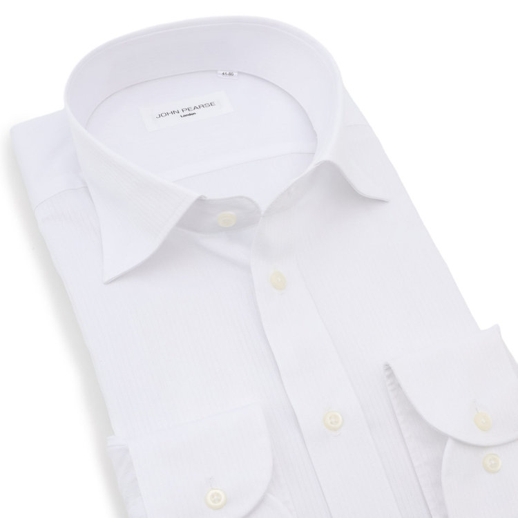 ジョンピアース 【JOHN PEARSE White】【形態安定】ワイドカラードレスシャツ/ホワイト×ドビーストライプ/Oil guard 白