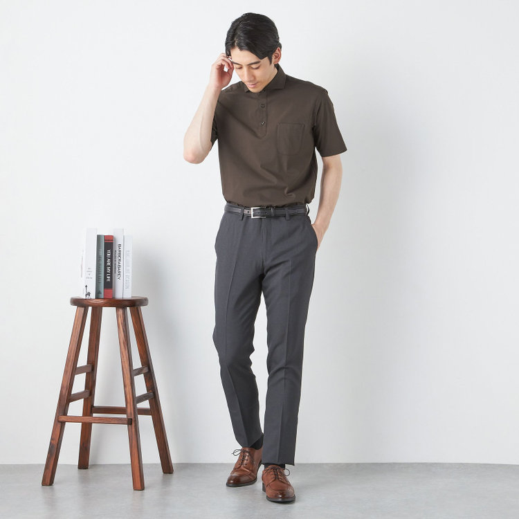 ハイスペックモーション 【HIGH SPEC MOTION】【通年】 ノータックパンツ スリム / ダークグレー×ピンドット / ウォッシャブル ※裾直し必要 グレー濃色