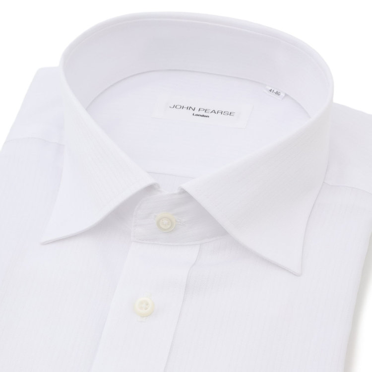 ジョンピアース 【JOHN PEARSE White】【形態安定】ワイドカラードレスシャツ/ホワイト×ドビーストライプ/Oil guard 白