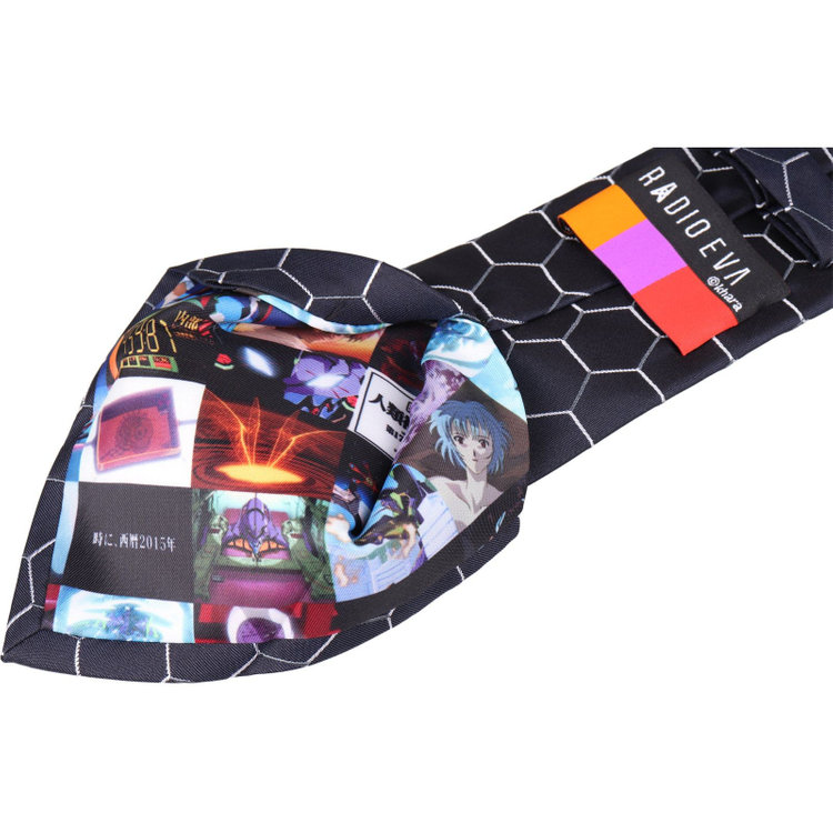 ソノタ（KONAKA用） 【RADIO EVA】【エヴァンゲリオン】シルクブレンド幾何学模様ネクタイ 7.5cm幅/ネイビー×ホワイト＆グレー その他