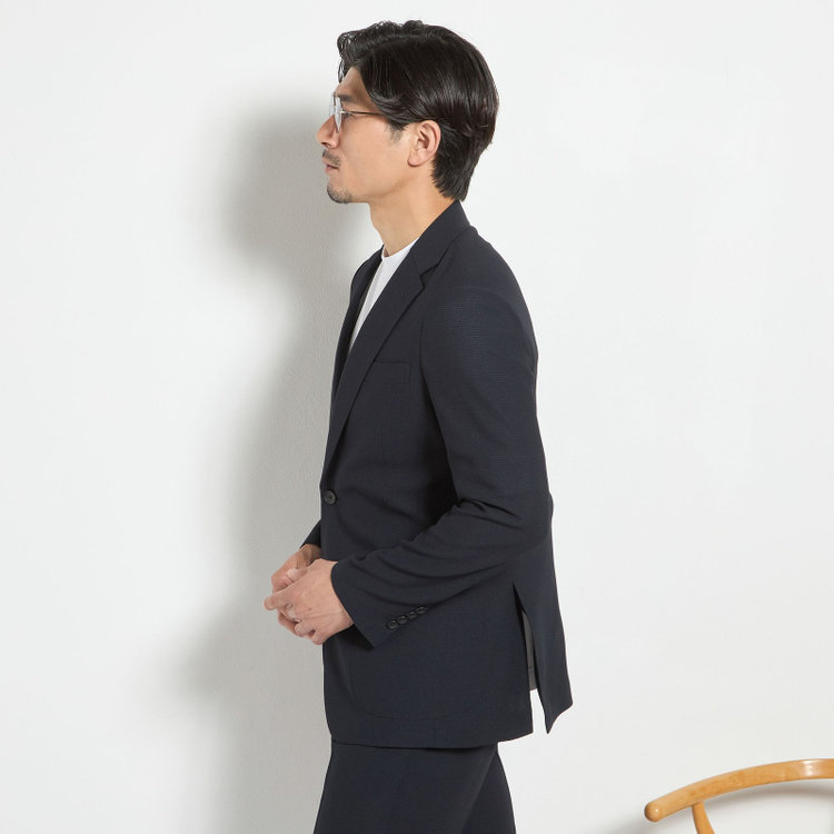 ＪＰコンフォート ネイビー 【JOHN PEARSE comfort navy】【春夏】2釦シングルジャケット/ネイビー×ドットエアー＆カラミ織り 紺中間