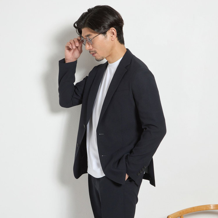 ＪＰコンフォート ネイビー 【JOHN PEARSE comfort navy】【春夏】2釦シングルジャケット/ネイビー×ドットエアー＆カラミ織り 紺中間