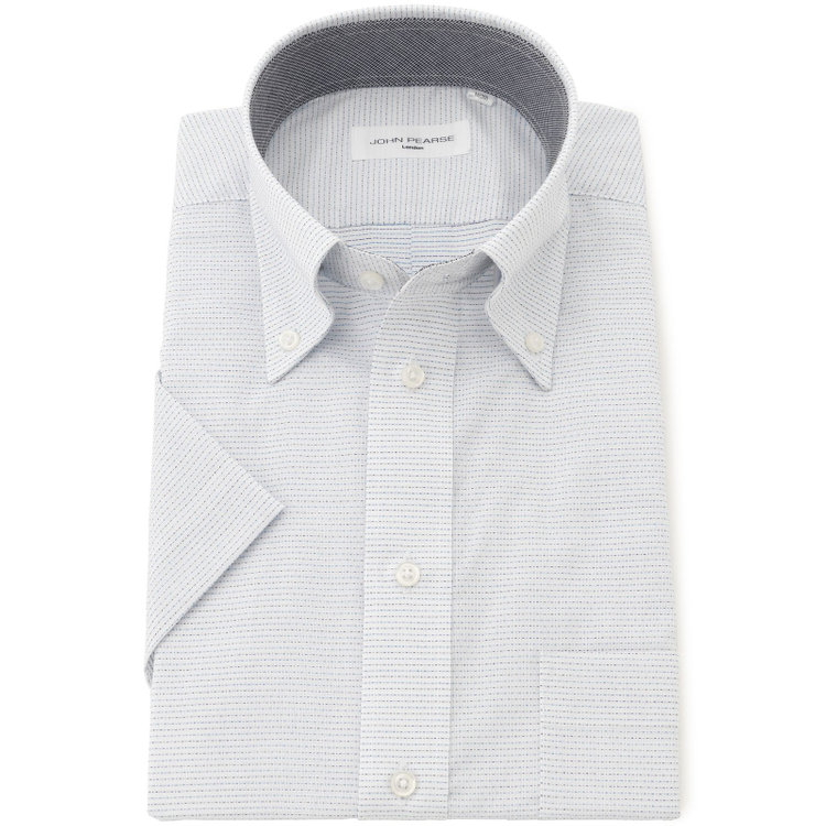 ジョンピアース 【半袖】【JOHN PEARSE White】【形態安定】ボタンダウンドレスシャツ/ホワイト×ボーダー/襟裏別布/ULTRA BREATH COOL 緑淡色