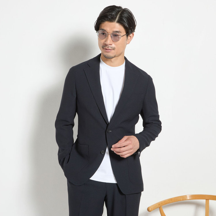 ＪＰコンフォート ネイビー 【JOHN PEARSE comfort navy】【春夏】2釦シングルジャケット/ネイビー×ドットエアー＆カラミ織り 紺中間