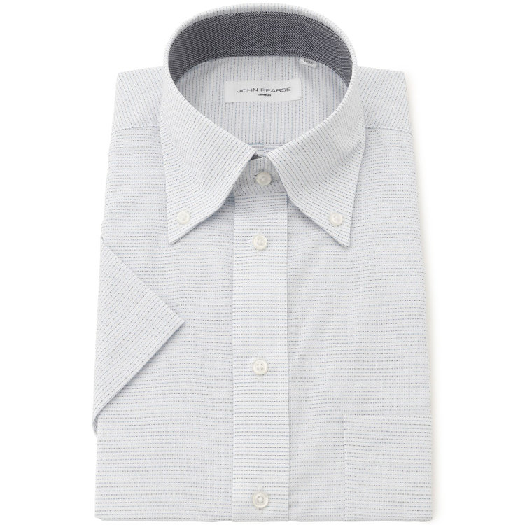 ジョンピアース 【半袖】【JOHN PEARSE White】【形態安定】ボタンダウンドレスシャツ/ホワイト×ボーダー/襟裏別布/ULTRA BREATH COOL 緑淡色