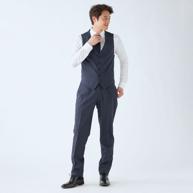 ＪＰ コンフォート 【JOHN PEARSE comfort】【年間】スリーピース2釦シングルスーツ ショートタック/ネイビー×チェック/ULTRA MOVE/ウォッシャブル/※裾上げ必要 紺中間