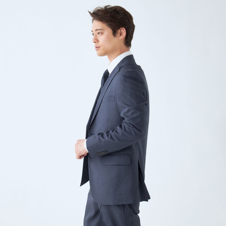 ＪＰ コンフォート 【JOHN PEARSE comfort】【年間】スリーピース2釦シングルスーツ ショートタック/ネイビー×チェック/ULTRA MOVE/ウォッシャブル/※裾上げ必要 紺中間