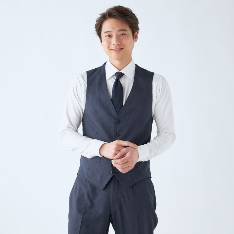 ＪＰ コンフォート 【JOHN PEARSE comfort】【年間】スリーピース2釦シングルスーツ ショートタック/ネイビー×チェック/ULTRA MOVE/ウォッシャブル/※裾上げ必要 紺中間