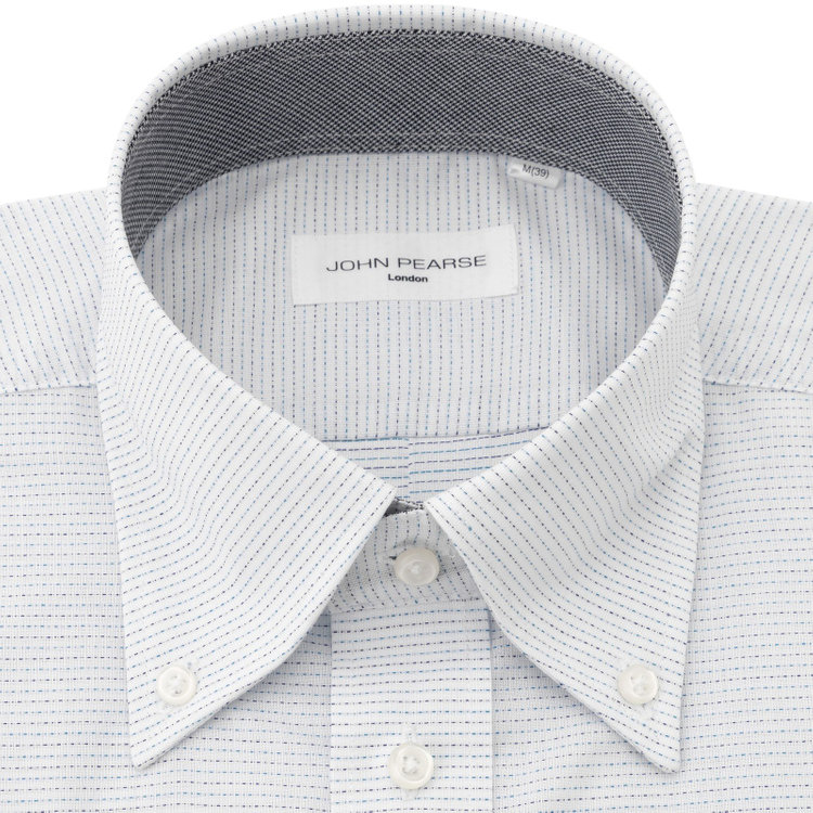 ジョンピアース 【半袖】【JOHN PEARSE White】【形態安定】ボタンダウンドレスシャツ/ホワイト×ボーダー/襟裏別布/ULTRA BREATH COOL 緑淡色