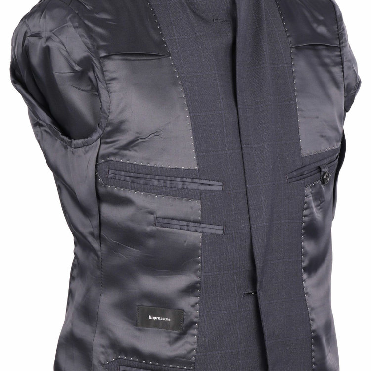 ＵＮＰＲＥＳＳＵＲＥ 【Unpressure】【春夏】スペアパンツ付き/2釦シングルスーツ 0タック/ネイビー×チェック ネイビー系(紺)