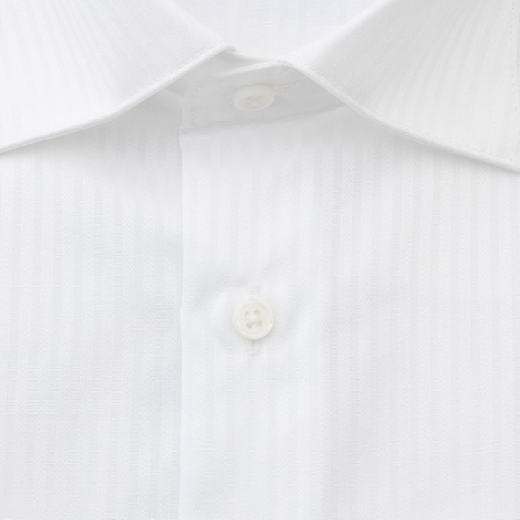 ドナートヴィンチウォモ 【Donato Vinci Italy Uomo】【STYLISH】【形態安定】【綿100％】ワイドカラードレスワイシャツ/ホワイト×ドビーストライプ/SILK PROTEIN 白