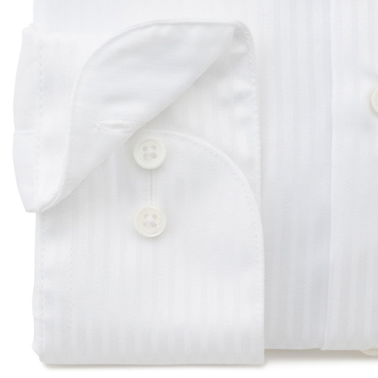 ドナートヴィンチウォモ 【Donato Vinci Italy Uomo】【STYLISH】【形態安定】【綿100％】ワイドカラードレスワイシャツ/ホワイト×ドビーストライプ/SILK PROTEIN 白