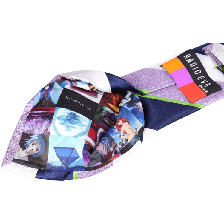 ソノタ（KONAKA用） 【RADIO EVA】【エヴァンゲリオン】シルクブレンドストライプネクタイ 7.5cm幅/パープル×ホワイト×ネイビー その他