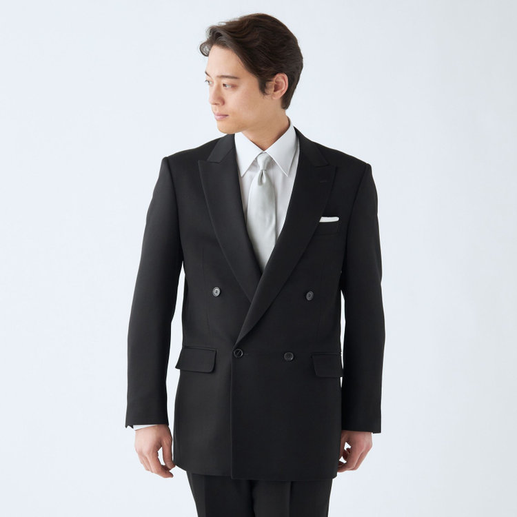 ドナートヴィンチ 【Donato Vinci Italy】【ベーシックシルエット】カシミヤシルクブレンド濃染加工/4釦1掛けダブルフォーマルスーツ 1タックパンツ/防虫加工/導電性繊維/アジャスター付き/※裾上げ必要 黒