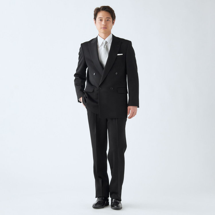 ドナートヴィンチ 【Donato Vinci Italy】【ベーシックシルエット】カシミヤシルクブレンド濃染加工/4釦1掛けダブルフォーマルスーツ 1タックパンツ/防虫加工/導電性繊維/アジャスター付き/※裾上げ必要 黒