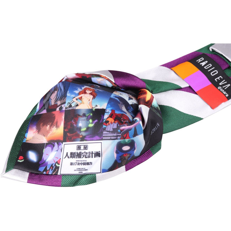 ソノタ（KONAKA用） 【RADIO EVA】【エヴァンゲリオン】シルクブレンドストライプネクタイ 7.5cm幅/グリーン×パープル×ホワイト その他
