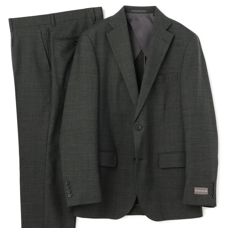 ＪＰ コンフォート 【JOHN PEARSE comfort】【春夏】2釦シングルスーツ ショートタック/グレー×チェック/REAL GRAY/NEW ZEALAND WOOL/SHOWER CLEAN/SustainaBee Wool/※裾上げ必要 黄淡色