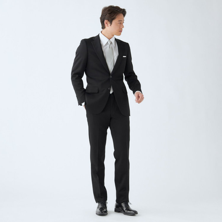 ドナートヴィンチウォモ 【Donato Vinci Italy UOMO】【秋冬】カシミヤシルクブレンド濃染加工/2釦シングルフォーマルスーツ 0タックパンツ/防虫加工/導電性繊維/アジャスター付き/※裾上げ必要 黒