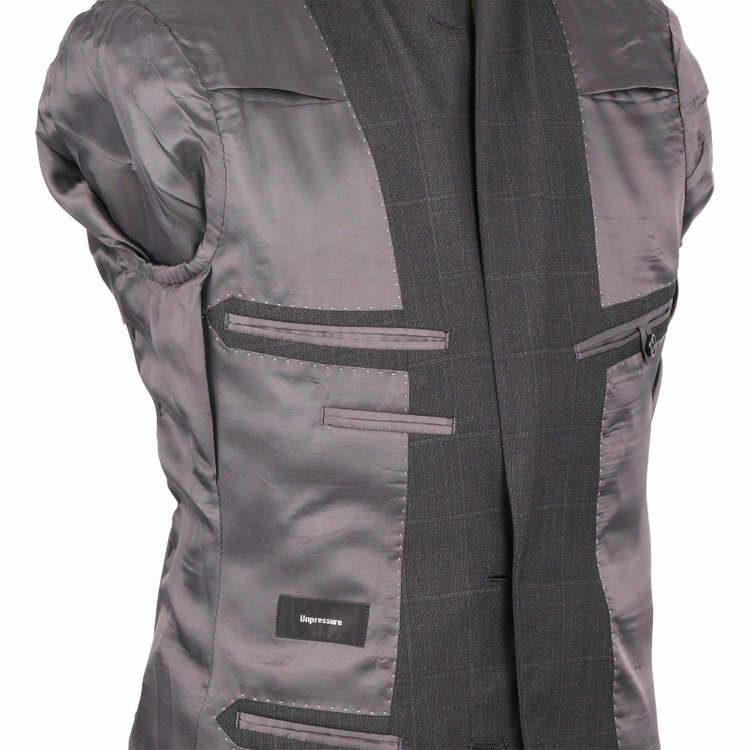 ＵＮＰＲＥＳＳＵＲＥ 【Unpressure】【春夏】スペアパンツ付き/2釦シングルスーツ 0タック/グレー×チェック グレー系(灰)