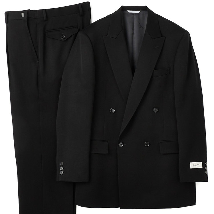 ドナートヴィンチ 【Donato Vinci Italy】【ベーシックシルエット】カシミヤシルクブレンド濃染加工/4釦1掛けダブルフォーマルスーツ 1タックパンツ/防虫加工/導電性繊維/アジャスター付き/※裾上げ必要 黒