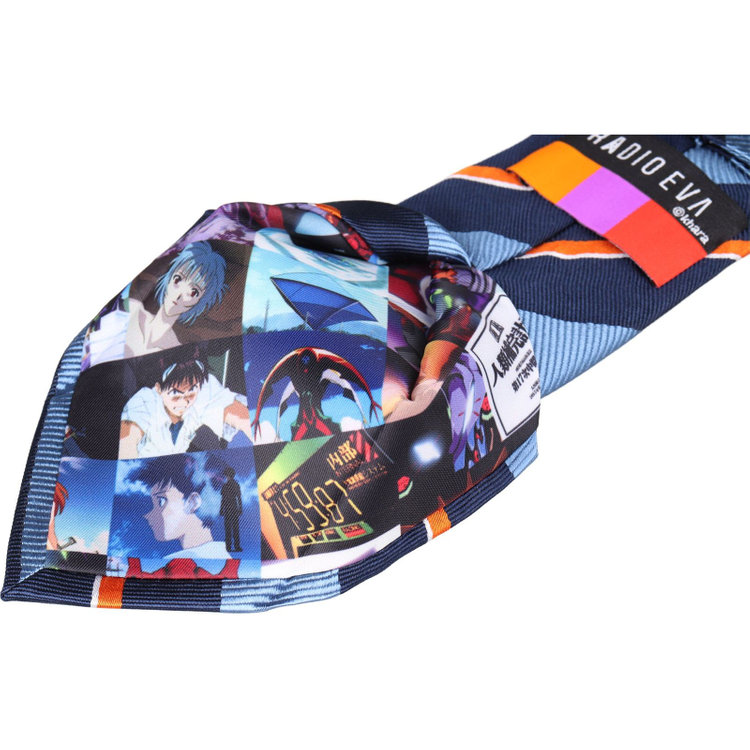 ソノタ（KONAKA用） 【RADIO EVA】【エヴァンゲリオン】シルクブレンドストライプネクタイ 7.5cm幅/ブルー×ネイビー×オレンジ その他