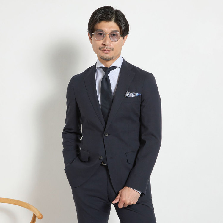 ＪＰ コンフォート 【JOHN PEARSE comfort】【春夏】2釦シングルスーツ ショートタック/ネイビー×チェック/REAL NAVY/NEW ZEALAND WOOL/SHOWER CLEAN/SustainaBee Wool/※裾上げ必要 紺中間