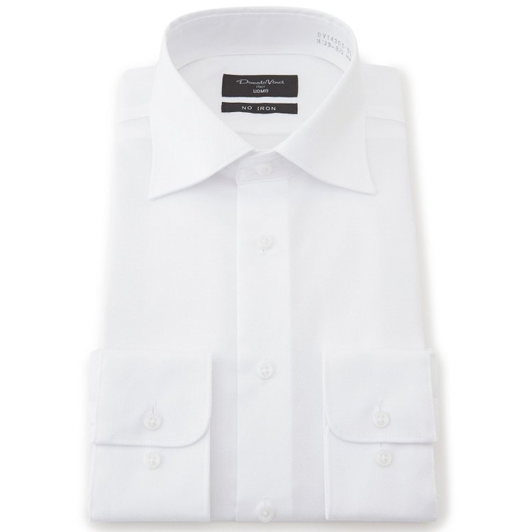 ドナートヴィンチウォモ 【Donato Vinci Italy Uomo】【スタイリッシュ】ワイドカラーワイシャツ/ホワイト×ドビーツイル/「ULTRA MOVE COTTON」ノーアイロン・ストレッチ・コットン100% 白
