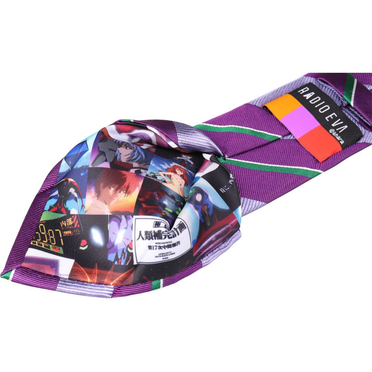 ソノタ（KONAKA用） 【RADIO EVA】【エヴァンゲリオン】シルクブレンドストライプネクタイ 7.5cm幅/パープル×グリーン その他