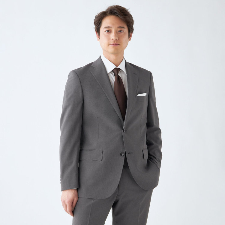 ＪＰ コンフォート 【JOHN PEARSE comfort】【春夏】2釦シングルスーツ ショートタック/グレー×ハウンドトゥース/ULTRA MOVE/TRABEST/ウエストシャーリング仕様/ウォッシャブル/ストレッチ/※裾上げ必要 グレー濃色
